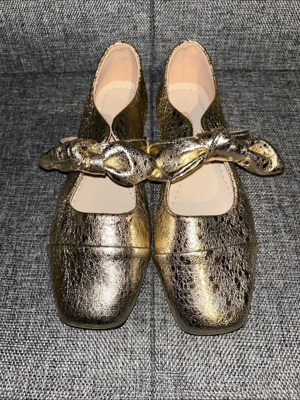 Gold Metallic Knot Strap Flats